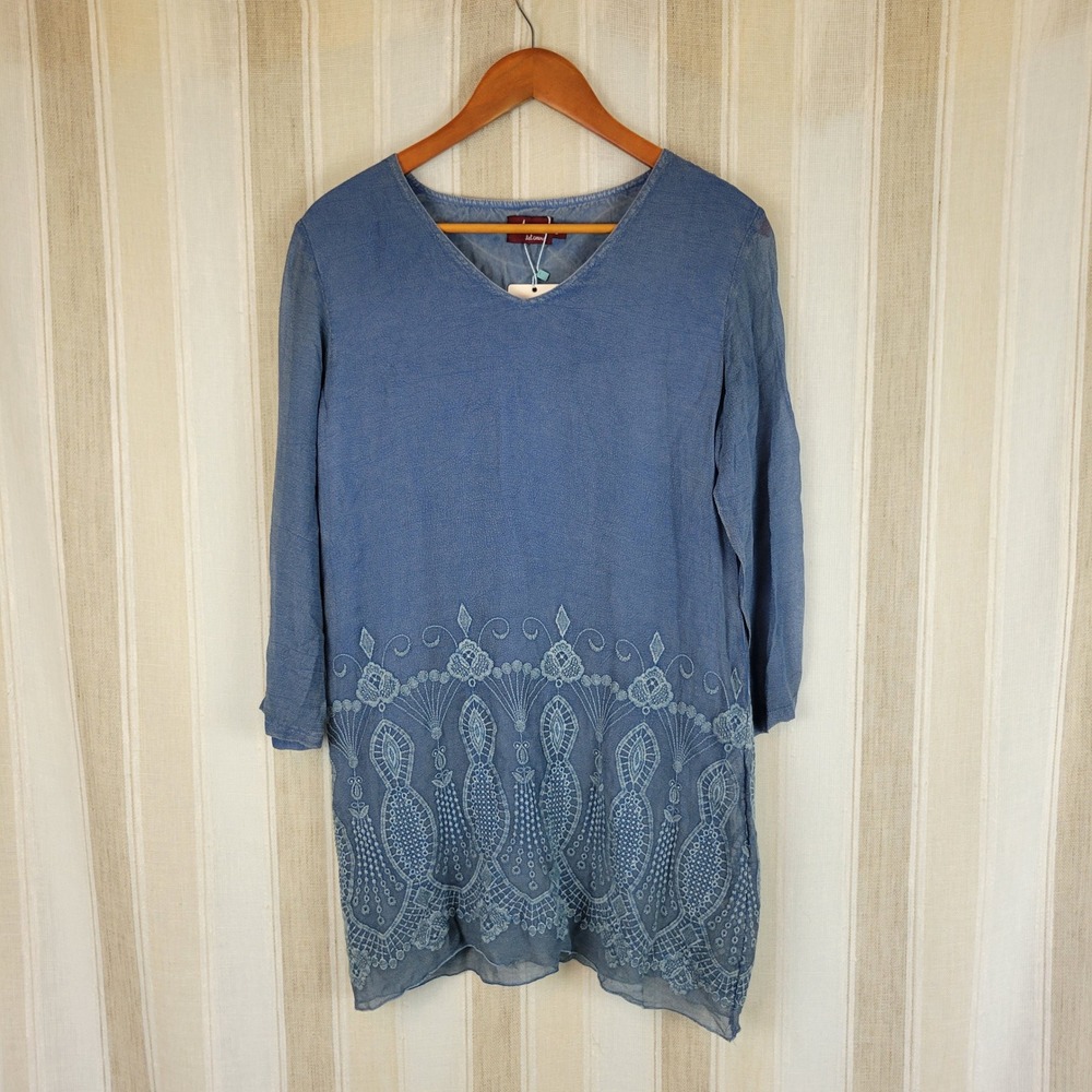 NEW‎ Avani Del Amour Tunic Blouse Blue Size Small